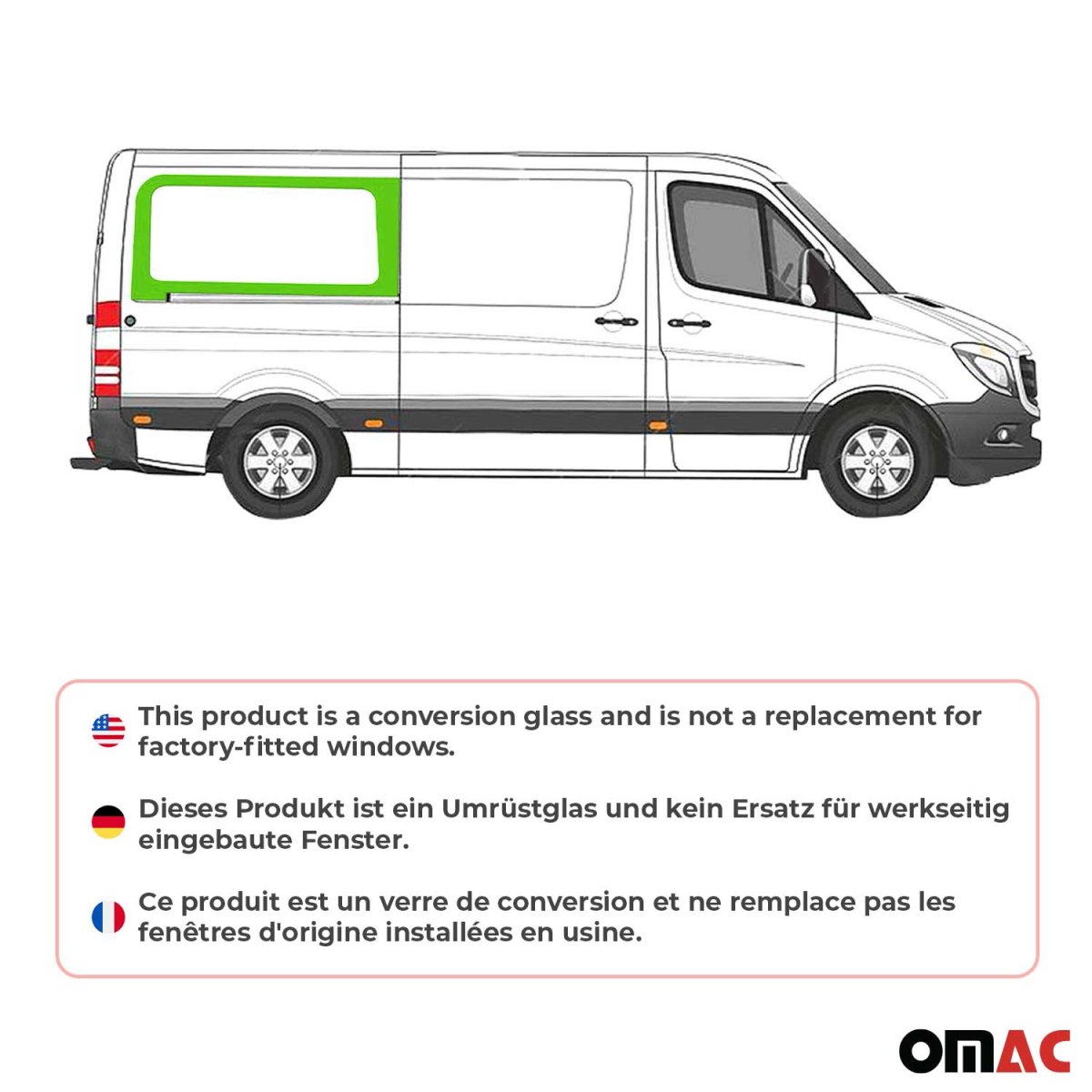 Mercedes Sprinter Rear Side Fixed Glass - Right Rear - Omac - L2 Galaxy (Sliding Door) - '19-'25